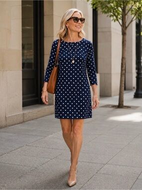Boden Navy and White Polka Dot Mini Dress